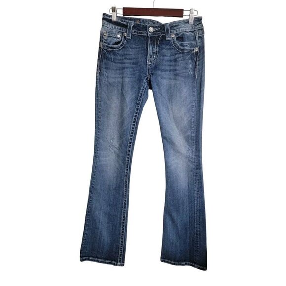 Miss Me Jean Women 28x33 Signature Boot Western Blue Denim Boho Bling Y2K - Picture 2 of 9